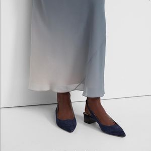 Theory block sling back suede heel